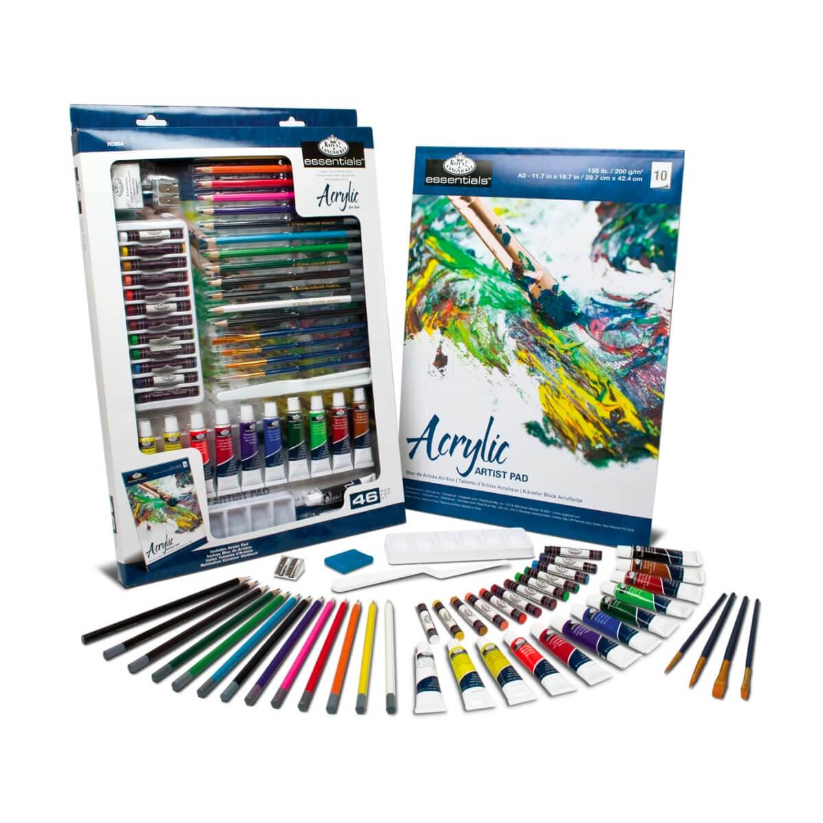 Royal & Langnickel Essentials Acrylfarben Set - Grundausstattung Für Anfänger, Mit Malblock & Pinseln
