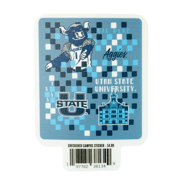 U-State Aggies Big Blue Checkerboard Sticker - 4 In. | USU Campus Store