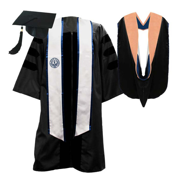 Doctorate Bundle with cap, gown, hood, black tassel, and sash